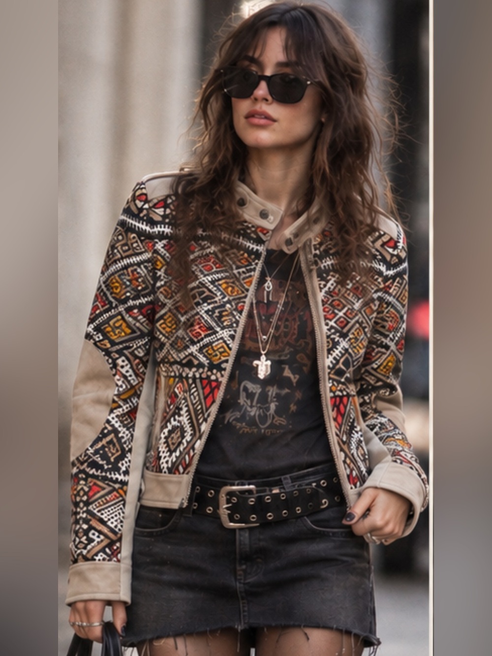BCBG Bohemian Patterned Beige Women's Jacket - Unique Chic Fall Bomber ๐๐งกโค๏ธ